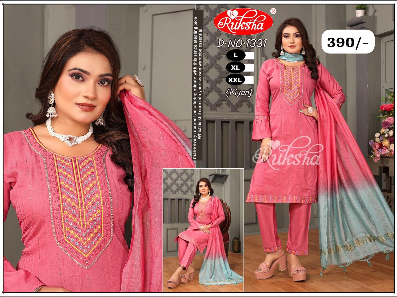 Ruksha Embroidered Rayon Kurti Set – D.No:1332