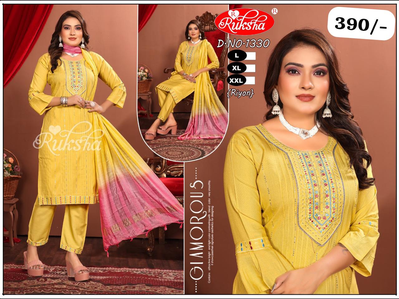 Ruksha Embroidered Rayon Kurti Set – D.No:1332