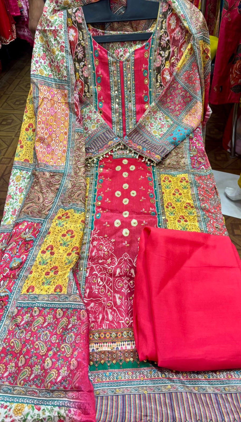 Premium Printed Suit Set – Mustard & Pink Festive Edition