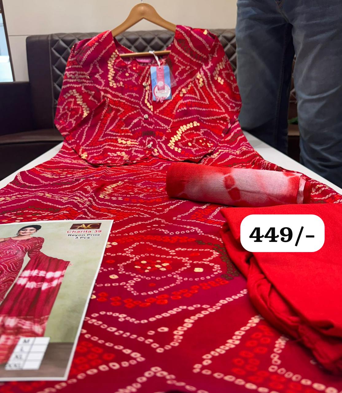 ✨ Charita Rayon Printed Kurti Set – Elegant Bandhani Look