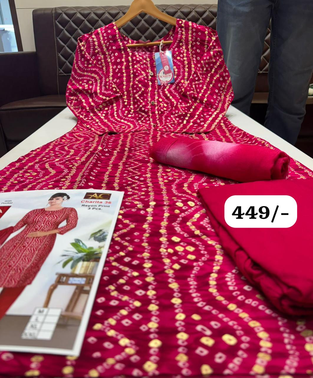 ✨ Charita Rayon Printed Kurti Set – Elegant Bandhani Look