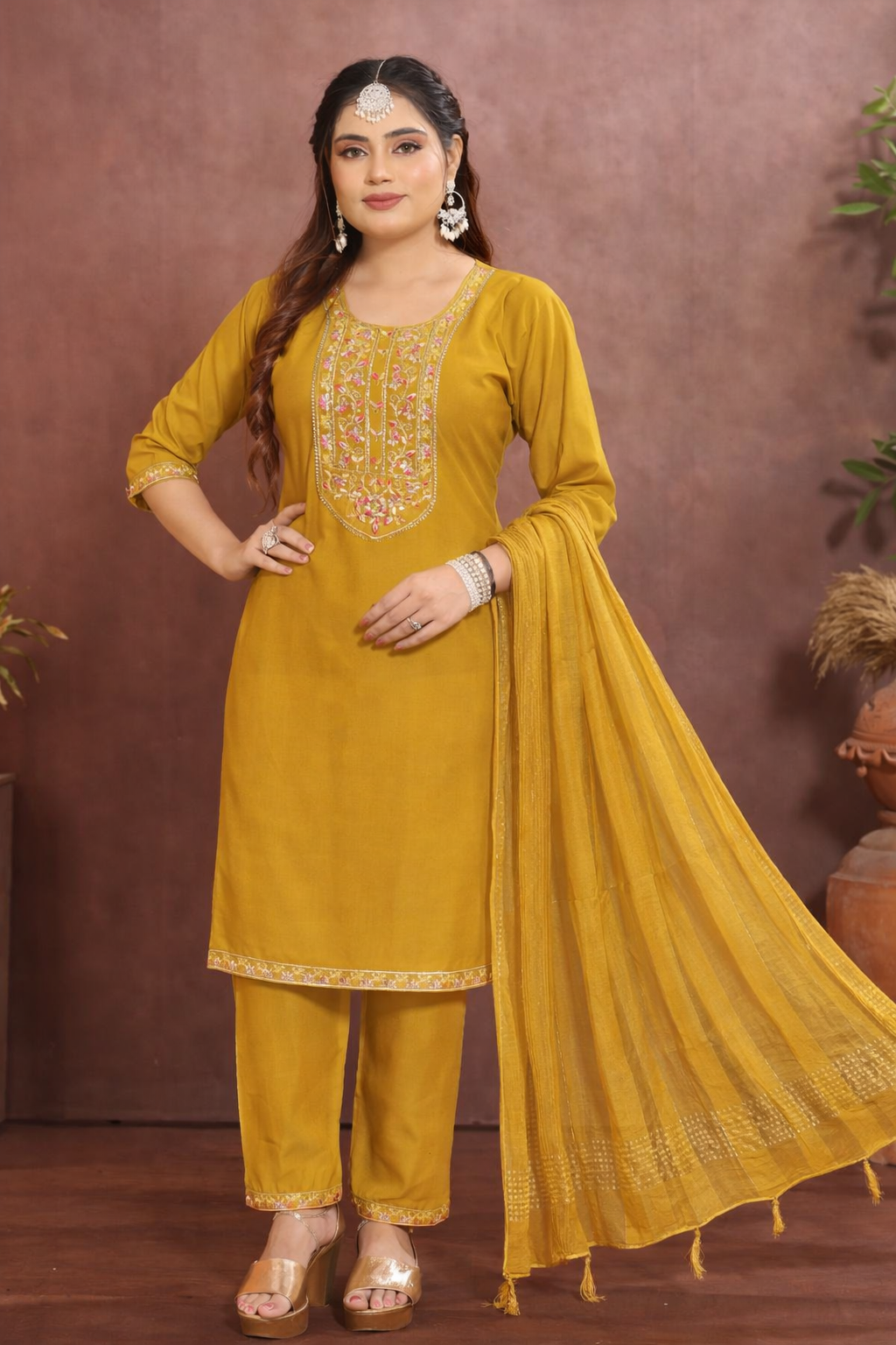 ✨ Mustard Yellow Embroidered Salwar Suit Set ✨