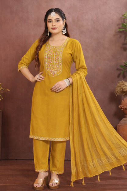✨ Mustard Yellow Embroidered Salwar Suit Set ✨