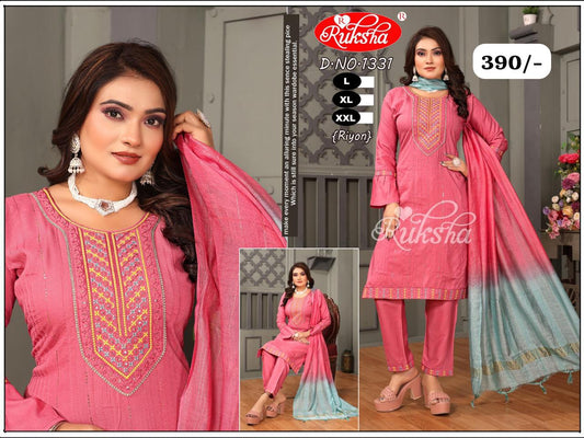 Ruksha Embroidered Rayon Kurti Set – D.No:1332