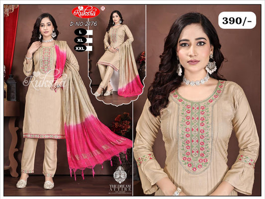 Ruksha Embroidered Rayon Kurti Set – D.No:1332