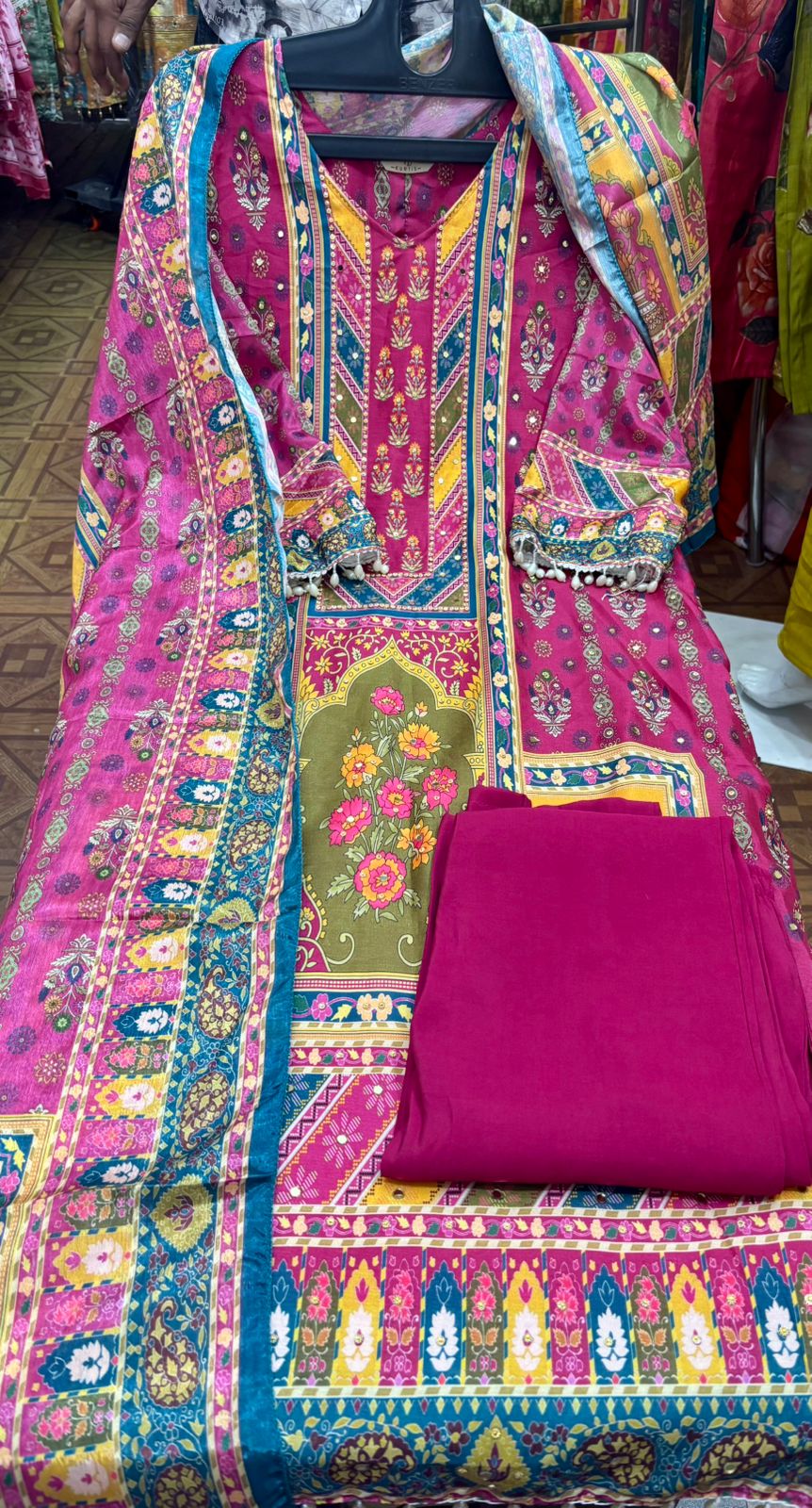 Premium Printed Suit Set – Mustard & Pink Festive Edition