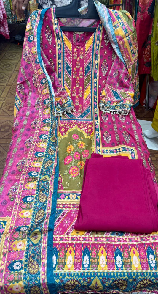 Premium Printed Suit Set – Mustard & Pink Festive Edition