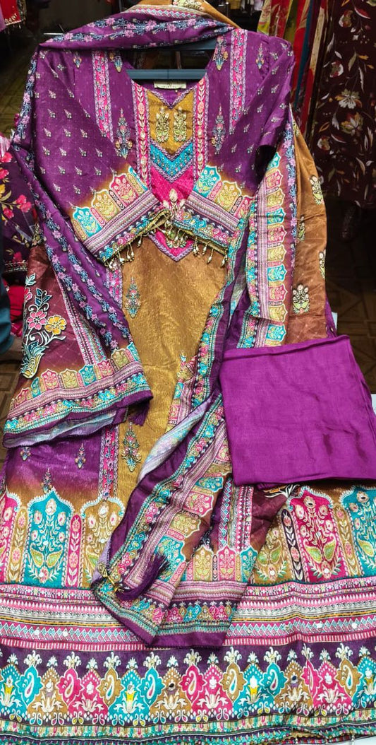 Premium Printed Suit Set – Mustard & Pink Festive Edition