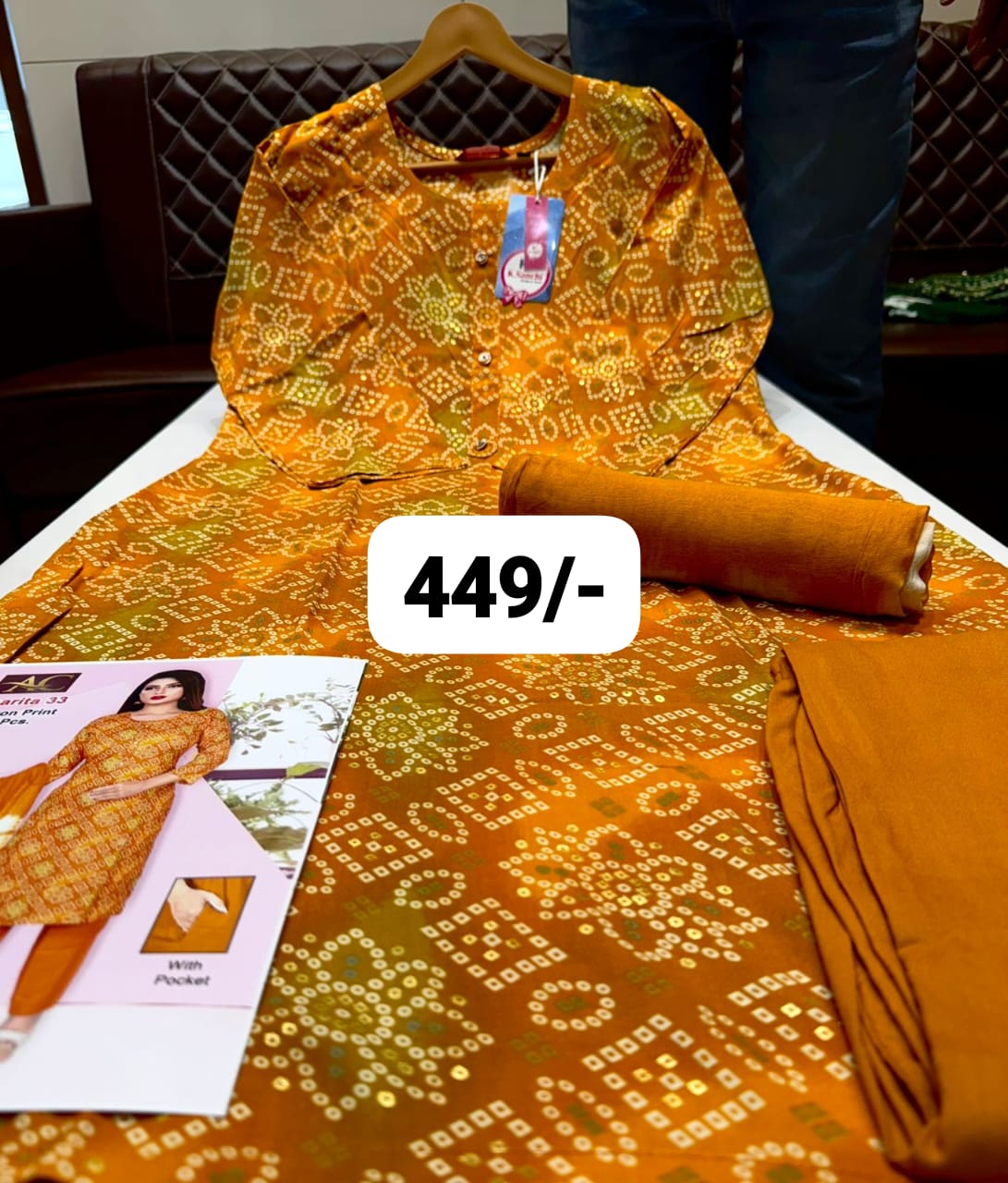 ✨ Charita Rayon Printed Kurti Set – Elegant Bandhani Look