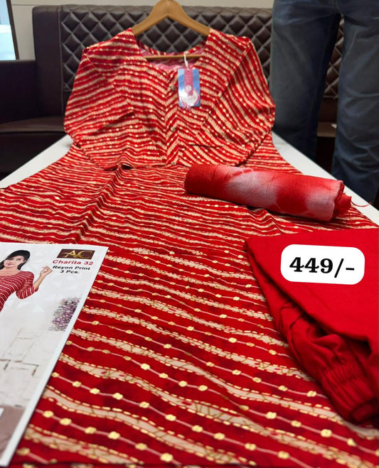 ✨ Charita Rayon Printed Kurti Set – Elegant Bandhani Look