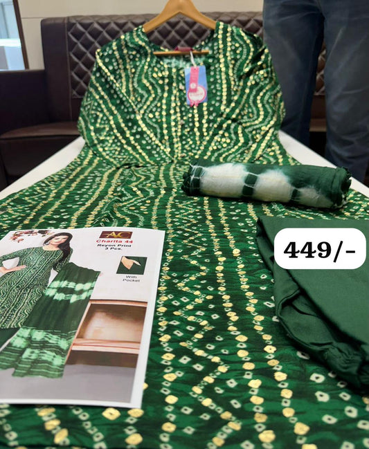 ✨ Charita Rayon Printed Kurti Set – Elegant Bandhani Look