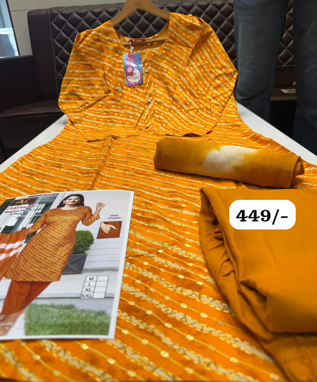 ✨ Charita Rayon Printed Kurti Set – Elegant Bandhani Look