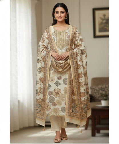 Women’s Navy Blue Floral Kurta Set with Dupatta –