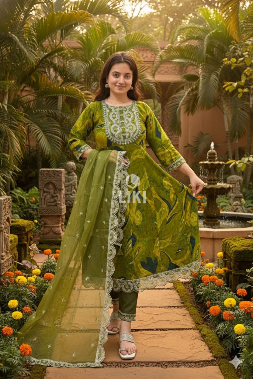 🌿 Elegant Printed Anarkali Suit Set with Dupatta 🌿