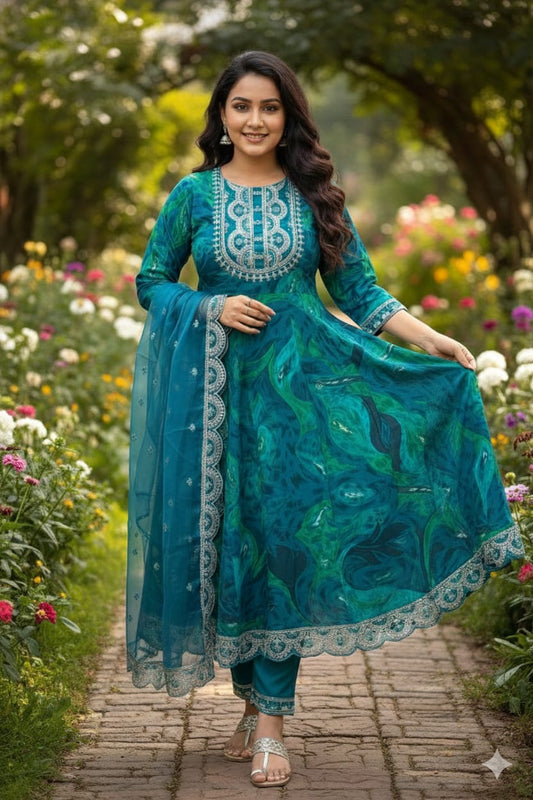 🌿 Elegant Printed Anarkali Suit Set with Dupatta 🌿