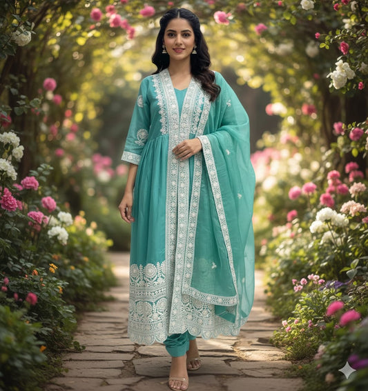 🌸 Elegant Embroidered anarkali Set 🌸